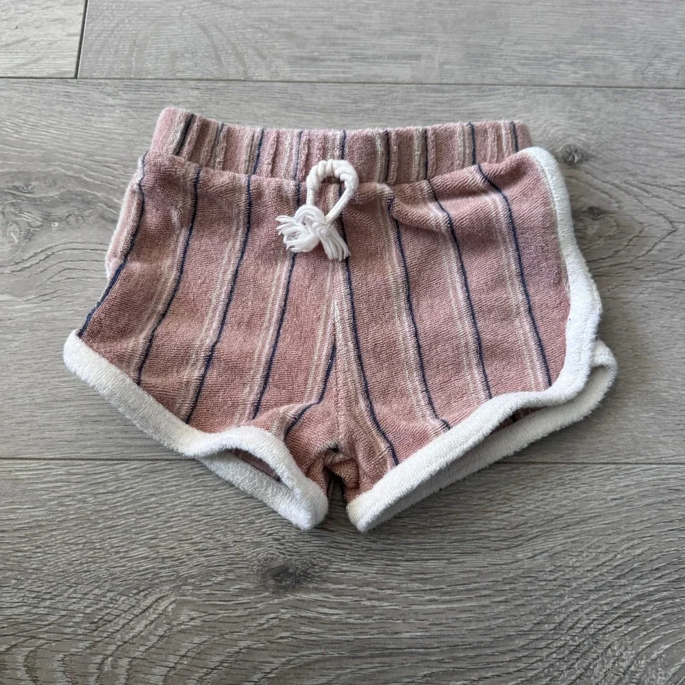 Easy-Peasy Baby Organic Cotton Terry‎ Cloth Striped Shorts Mauve Pink 6-9M